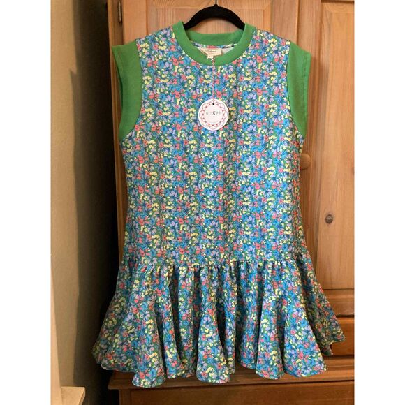 Umgee | NWT Floral Mock Neck Drop Waist Mini Dress - Green/blue | Large - Picture 2 of 5